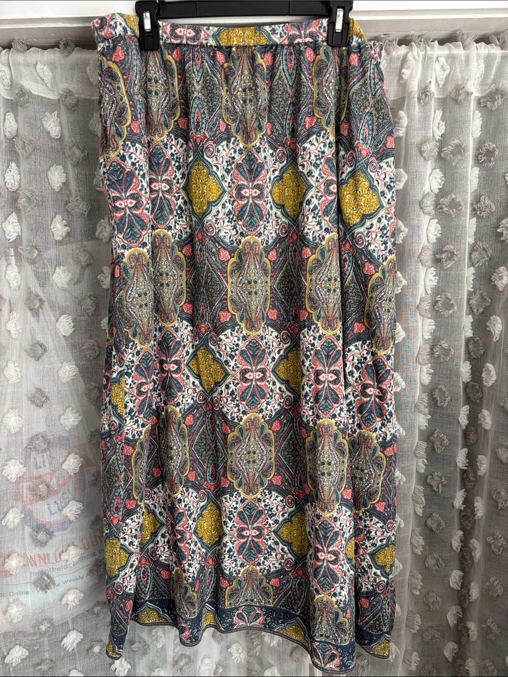 Garnet Hill Multicolor Medallion Maxi Skirt with Pink, Blue & Yellow Accents